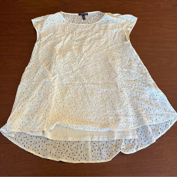 Eileen Fisher Confetti Hole T-Shirt White Cream Petite Small PS PP - Picture 1 of 13